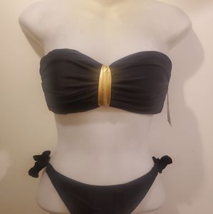 Beach Joy 2-Piece Bathing Suit with Removable Straps Black and Gold sz Medium
